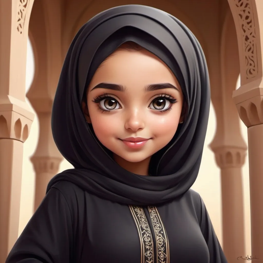 Prompt: a uniqe cute arabic girl in abaya, cartoonic, digital art, so cute that all genders wil love her