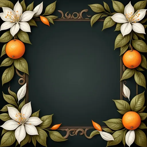 Prompt: border with leaves and orange blossoms realistic renaissance