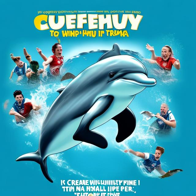 Prompt: Create a comedy movie poster staring Flipper the dolphin who  puts together a team to win the all Ireland camogie championship