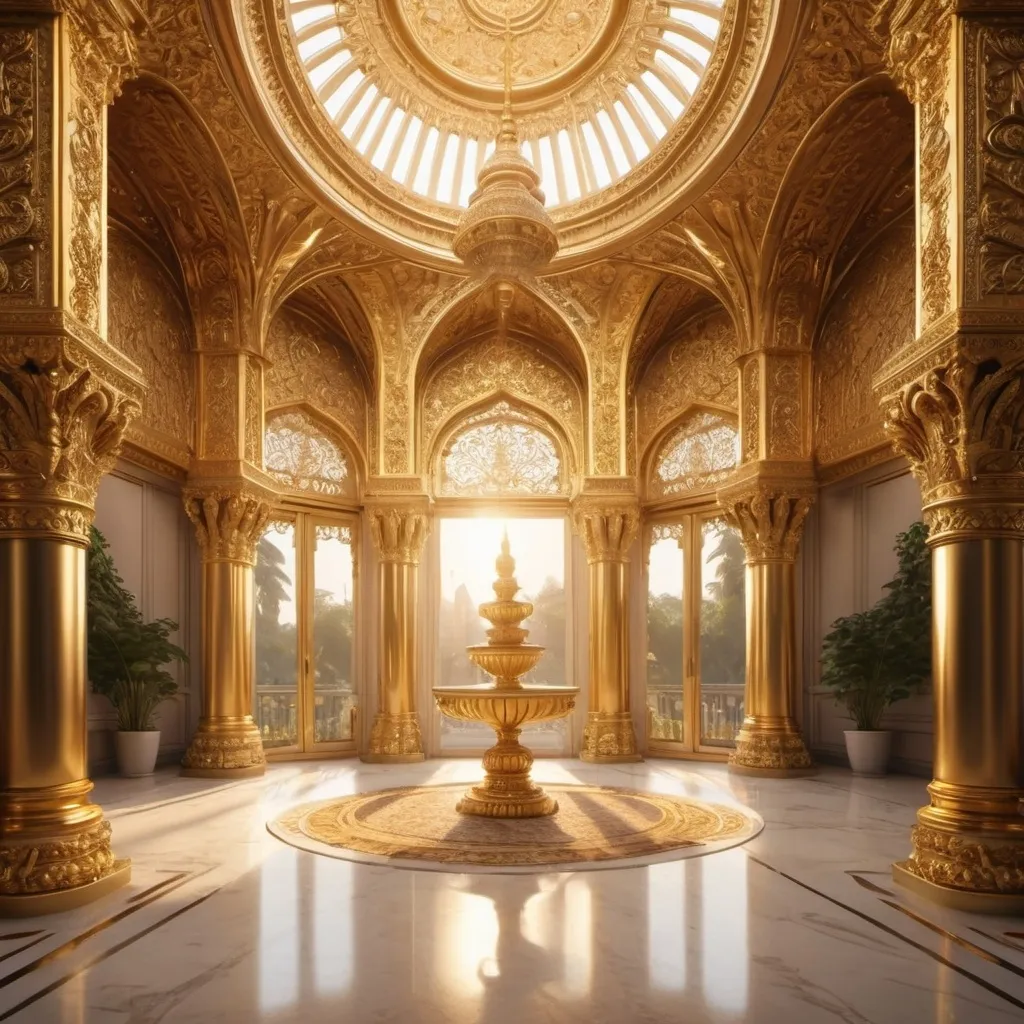 Prompt: A golden luxurious palace. White and gold colour luxury