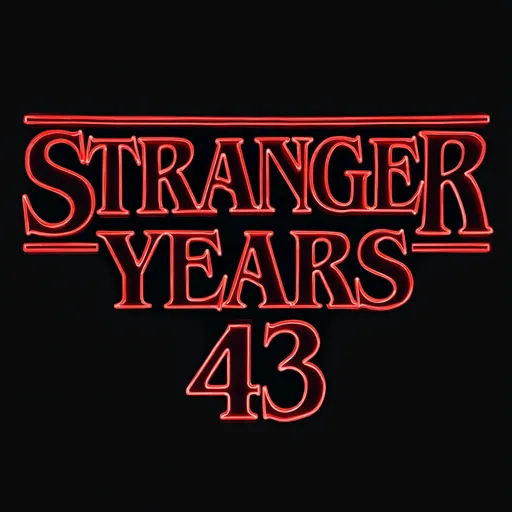 Prompt: Write 'STRANGER YEARS 43' in the style of the Stranger Things 2 Logo