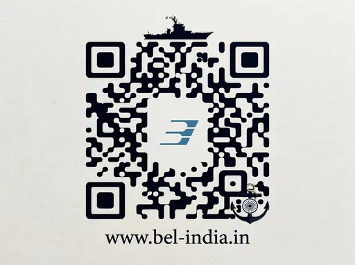 Prompt: Create high quality scannable QR code that has a unique visuals of indian navy ship and bharat electronics logo as attached
