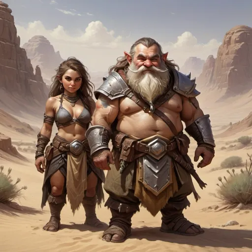 Prompt: Now create a picture of a male and female desert dwarves