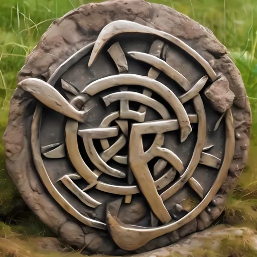 Prompt: un amuleto milenario de origen vikingo para traer paz y alegria