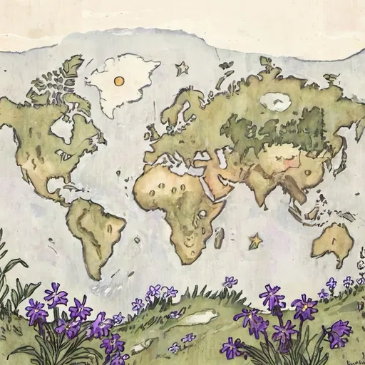 Prompt: a world map of a land called "Lavender eyes"


