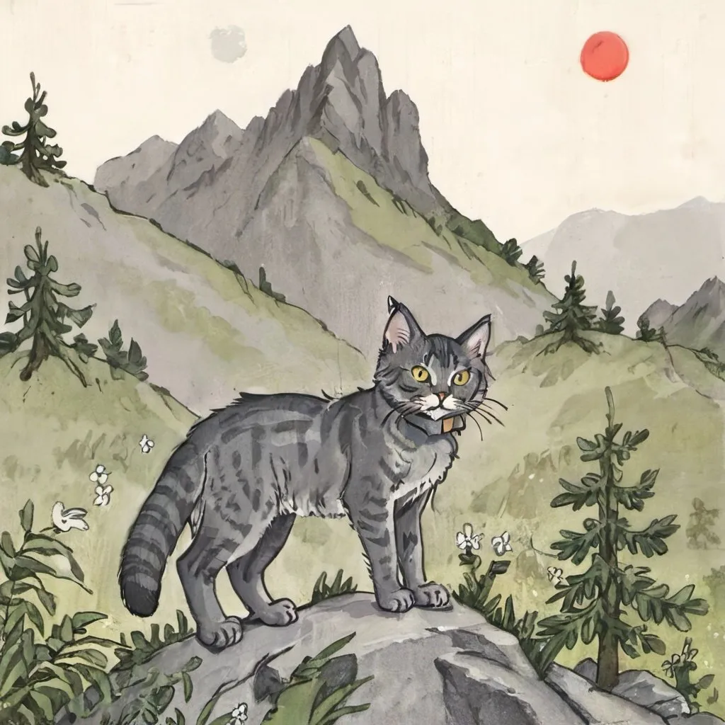 Prompt: grey cat in the mountains