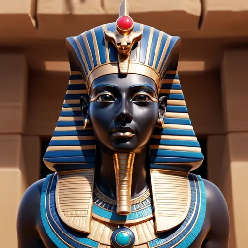 Prompt: a close up of a statue of an egyptian pharaoh, trending on cg society, youtube video screenshot, 💋 💄 👠 👗, captura, symmetry!!!, # film, luxurious, gold mask, historical image, mummy, yeezus, golden treasures on the walls, screensaver, trendy, 1 4 8 0 s, god emperor of dune, thumbnail