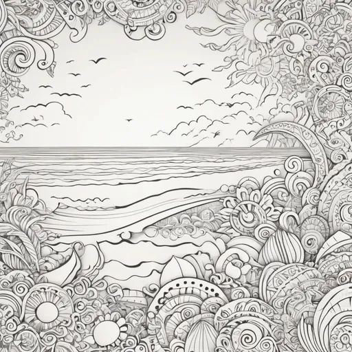 Prompt: Create doodle abstract with beach motifs and holiday nuances add Asian and BALI motifs  