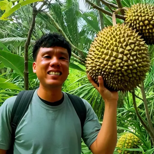 Prompt: 2d studio ghibli anime style, man with durian, anime style