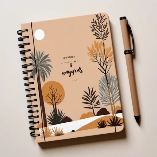 Prompt: use deuteronomy 34:10 & exodus 6:2 to create moses themed planner covers. Cover should be feminine, minimal and girly and include natural elements like scenery leaving egypt. use fall color scheme. on tan and chocolate linen
