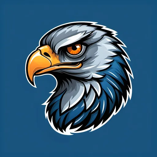 Prompt: create a logo in the form of a drawing with an angry hawk and a blue background