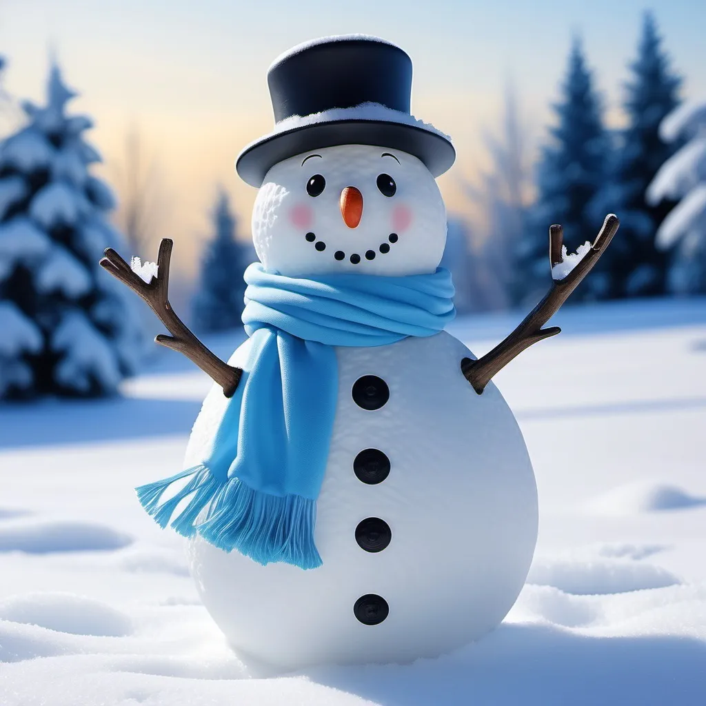 Prompt: Snowman with ice blue shall full hd image with snow backgound


