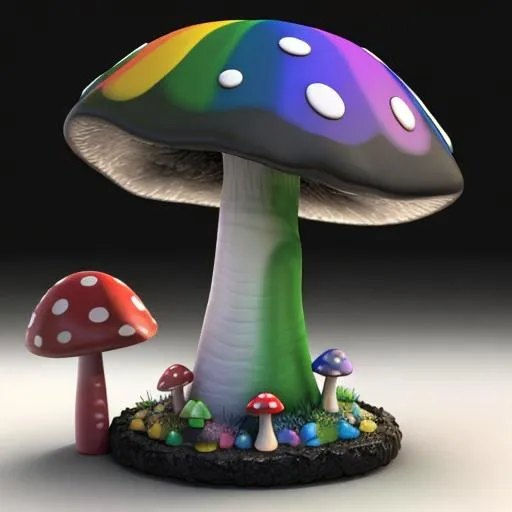 Prompt: 3d rainbow magical mushroom black background 