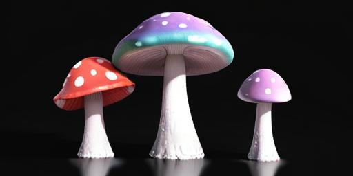 Prompt: 3d  100 rainbow magical mushroom black background 