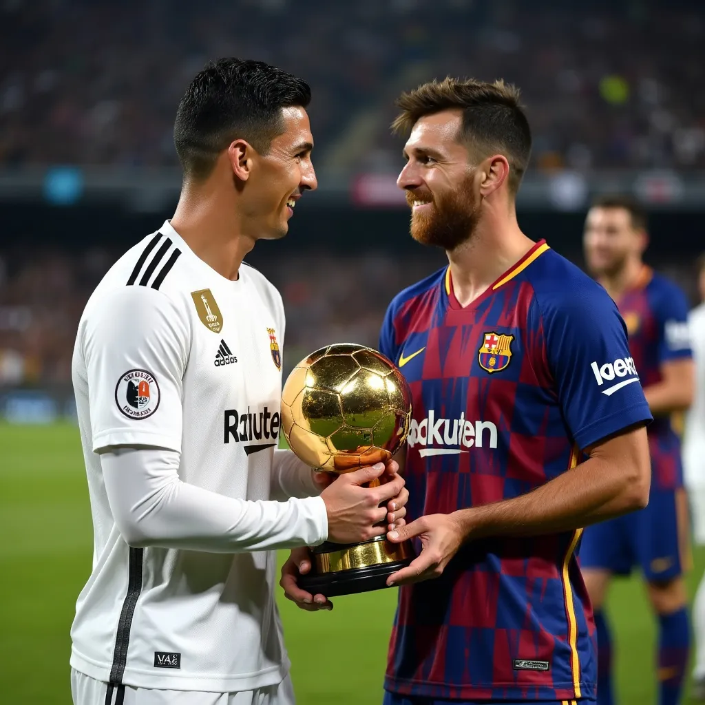Prompt: cristiano give messi ballon d or