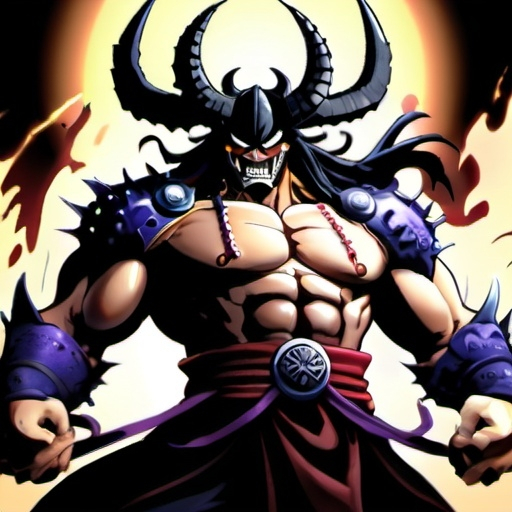 Prompt: light swort master is "kaido" fight  with 
many dark knights arround he have body of dark knight   