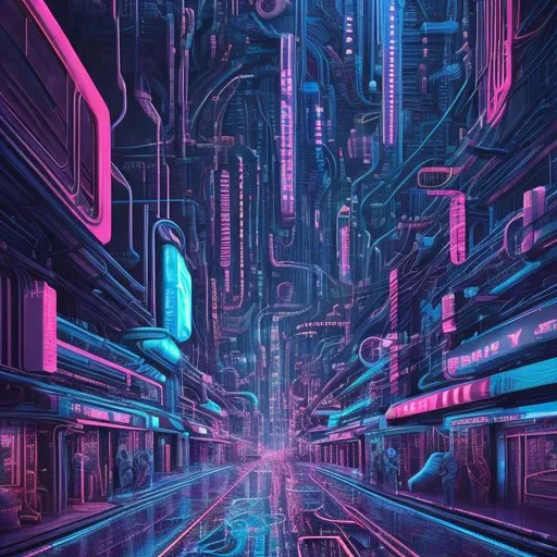 Prompt: Detailed digital illustration of Ali Tech, futuristic cybernetic enhancements, vibrant neon colors, dynamic futuristic cityscape, intricate circuitry patterns, cutting-edge technology, high-tech cybernetic implants, glowing neon lights, urban cyberpunk setting, best quality, highres, ultra-detailed, futuristic, cybernetic, vibrant neon colors, dynamic cityscape, intricate patterns, cutting-edge technology, high-tech implants, glowing lights, professional, atmospheric lighting