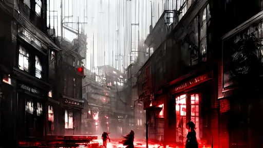 Prompt: highly detailed painting of whitechapel 1888, by Dustin Nguyen, Akihiko Yoshida, Greg Tocchini, Greg Rutkowski, Cliff Chiang, 4k resolution, nier:automata inspired, bravely default inspired, vibrant but dreary red, black and white color scheme!!!