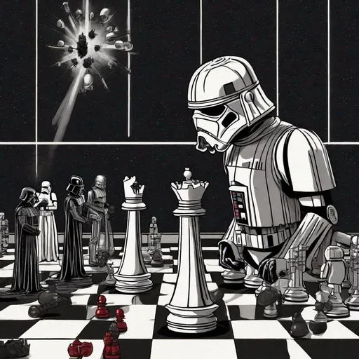 Prompt: Star Wars chess match with exploding death star