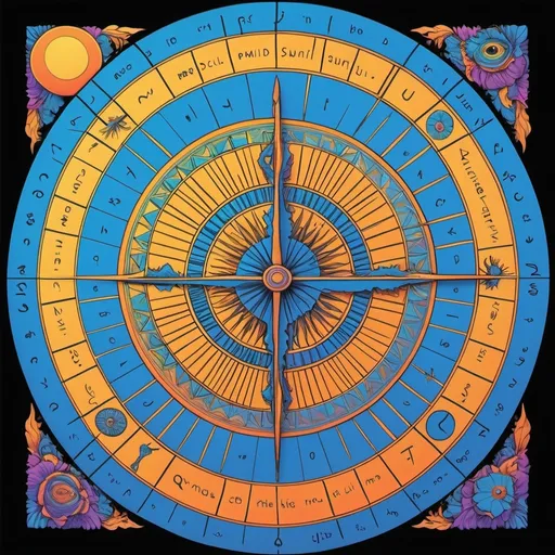 Prompt: create a psychedelic sundial
add in writing the words "untrained animals" in the top half of the image, in a semi-circle aligned with the sundial
on the bottom half of the image, add the words "psychedelic sundial 2", also in a semi-circle aligned with the sundial
in comparison with the images made earlier with this prompt, make the image look more 3d, fuzzy, and with a slight uncanny valley effect
plus make the image in color, with a slight peach fuzz texture

