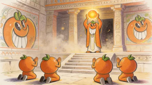 Prompt: An ancient orange temple scene in a dreamy distant memory, a mythic orange prophet inspired by the famous orange character painted by the Miami street artist Atomik stands on the temple steps holding a glowing sacred orange orb high above his head, all characters including the kneeling followers are anthropomorphic whole oranges with round orange fruit bodies, orange peel texture, small cartoon arms and legs, little green leaves on top, and the iconic bold rounded expressive Atomik-style orange face from the reference image, the orange followers kneel below in worship who are anthropomorphic oranges with arms and legs, temple wall murals also show that same orange face, soft haze, floating dust, colored pencil and ink, textured paper, hand-drawn jittery sketch style, cinematic, 16:9