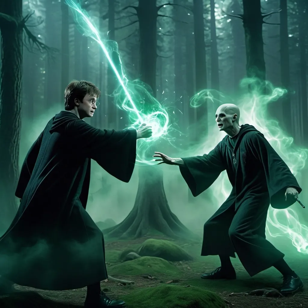 Prompt: harry poter duel aganst voldermort