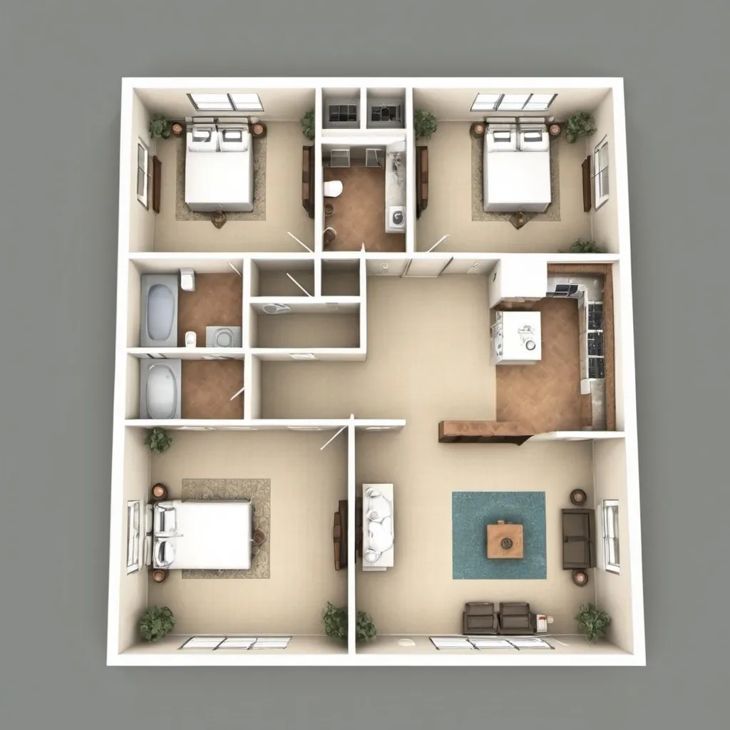 Prompt: create illustration of an residental floor plan 

