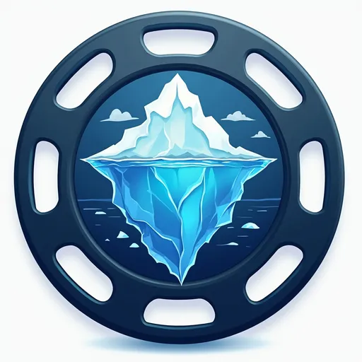 Prompt: A stylized film reel with an iceberg in the center of the circular logo, ice crystal shape incorporates clapperboard combined with ice theme in film production. Color schemes of the picture is cool blues, warm tone