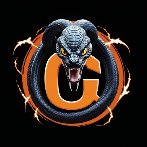 Prompt: black background with thunderstrike and letter C in the middle with a very scary and cool cobra wrapped around it