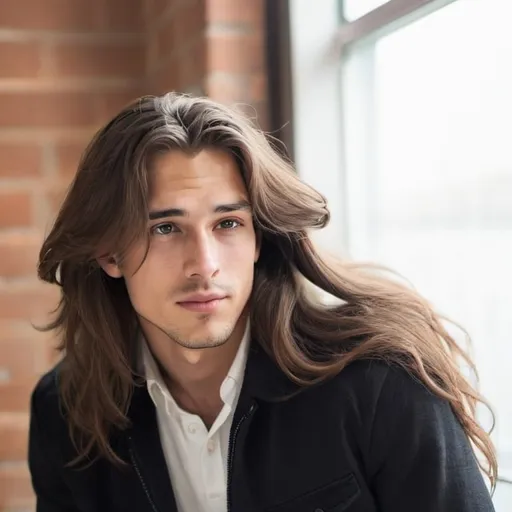 Prompt: handsome young man with long flowing hair