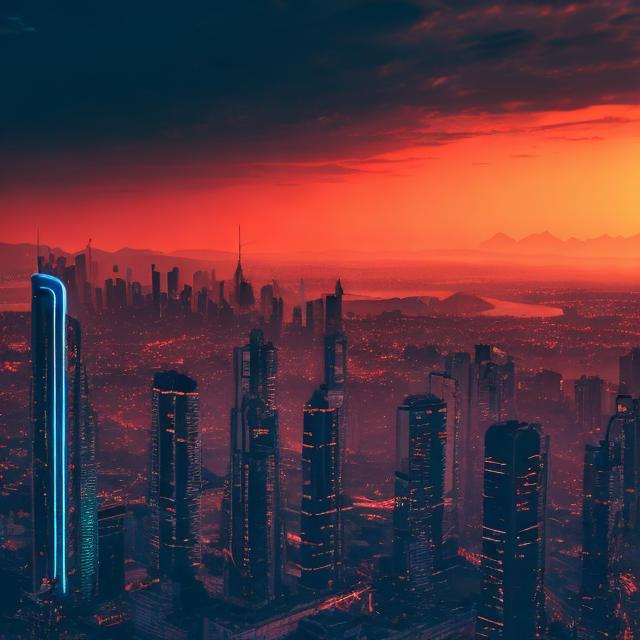 Prompt: high quality, city, futuristic, neon, sunrise, many people 