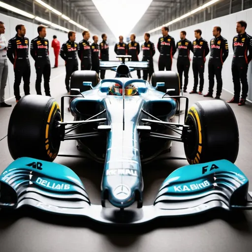 Prompt: Rase between F1 cars, electric bulb, KPI, the final is an electric bulb, teams, KPI, presentation, cars