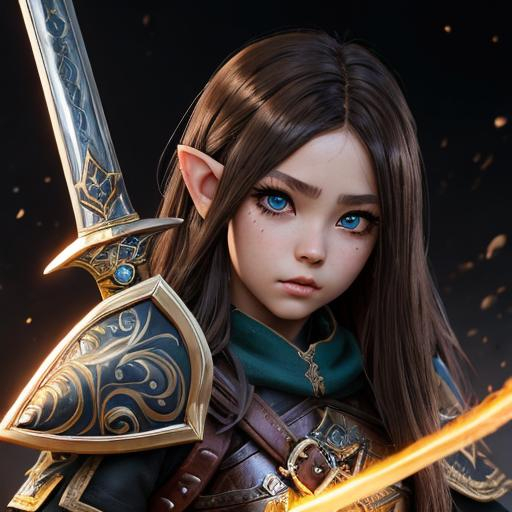 Prompt: masterpiece, big sword, big slash on face, splash art, ink painting, beautiful cute D&D fantasy, (12 years old) gnome girl fighter , ((beautiful detailed face and large eyes)), brown hair, looking at the viewer, wearing fighter outfit , intricate hyper detailed hair, intricate hyper detailed eyelashes, intricate hyper detailed shining pupils #3238, UHD, hd , 8k eyes, detailed face, big anime dreamy eyes, 8k eyes, intricate details, insanely detailed, masterpiece, cinematic lighting, 8k, complementary colors, golden ratio, octane render, volumetric lighting, unreal 5, artwork, concept art, cover, top model, light on hair colorful glamourous hyperdetailed, intricate hyperdetailed breathtaking colorful glamorous scenic view landscape, ultra-fine details, hyper-focused, deep colors, ambient lighting god rays | by sakimi chan, artgerm, wlop, pixiv, tumblr, instagram, deviantart