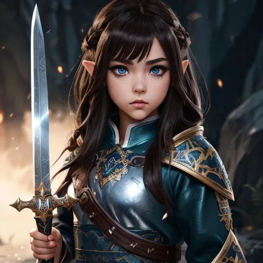 Prompt: masterpiece, big sword, big slash on face, splash art, ink painting, beautiful cute D&D fantasy, (12 years old) gnome girl fighter , ((beautiful detailed face and large eyes)), pixe cut brown hair, looking at the viewer, wearing fighter outfit , intricate hyper detailed hair, intricate hyper detailed eyelashes, intricate hyper detailed shining pupils #3238, UHD, hd , 8k eyes, detailed face, big anime dreamy eyes, 8k eyes, intricate details, insanely detailed, masterpiece, cinematic lighting, 8k, complementary colors, golden ratio, octane render, volumetric lighting, unreal 5, artwork, concept art, cover, top model, light on hair colorful glamourous hyperdetailed, intricate hyperdetailed breathtaking colorful glamorous scenic view landscape, ultra-fine details, hyper-focused, deep colors, ambient lighting god rays | by sakimi chan, artgerm, wlop, pixiv, tumblr, instagram, deviantart