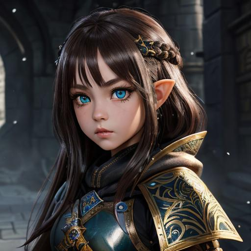 Prompt: masterpiece, big sword, big slash on face, splash art, ink painting, beautiful cute D&D fantasy, (12 years old) gnome girl fighter , ((beautiful detailed face and large eyes)), pixe cut brown hair, looking at the viewer, wearing fighter outfit , intricate hyper detailed hair, intricate hyper detailed eyelashes, intricate hyper detailed shining pupils #3238, UHD, hd , 8k eyes, detailed face, big anime dreamy eyes, 8k eyes, intricate details, insanely detailed, masterpiece, cinematic lighting, 8k, complementary colors, golden ratio, octane render, volumetric lighting, unreal 5, artwork, concept art, cover, top model, light on hair colorful glamourous hyperdetailed, intricate hyperdetailed breathtaking colorful glamorous scenic view landscape, ultra-fine details, hyper-focused, deep colors, ambient lighting god rays | by sakimi chan, artgerm, wlop, pixiv, tumblr, instagram, deviantart