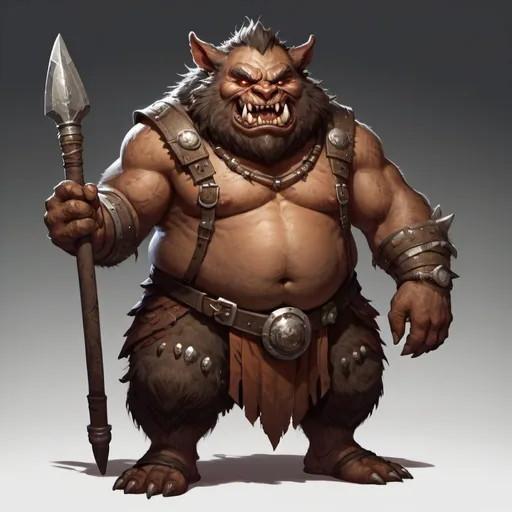 Prompt: Chubby large Bugbear healer, dark fantasy, high sharpness, dark skin, brown eyes, happy face, bushy eyebrows.