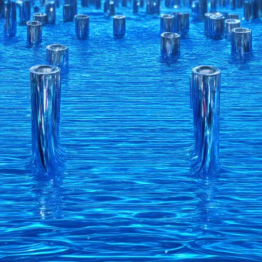 Prompt: hypnotic chrome 3d tubes in an electric blue sea

