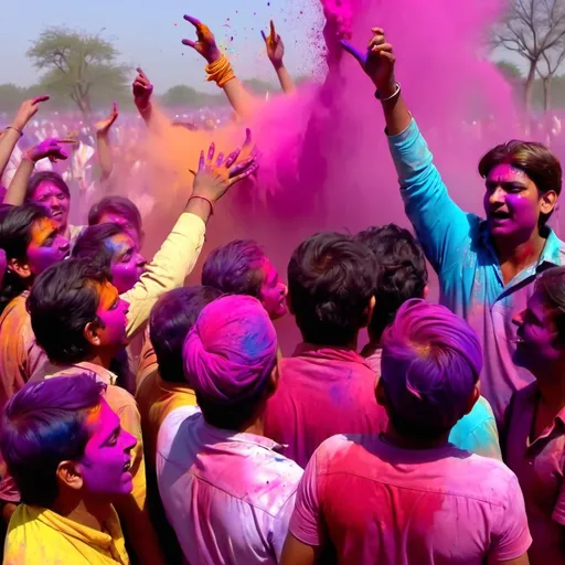 Prompt: A youtube short video depicting indians playing festival of holi.