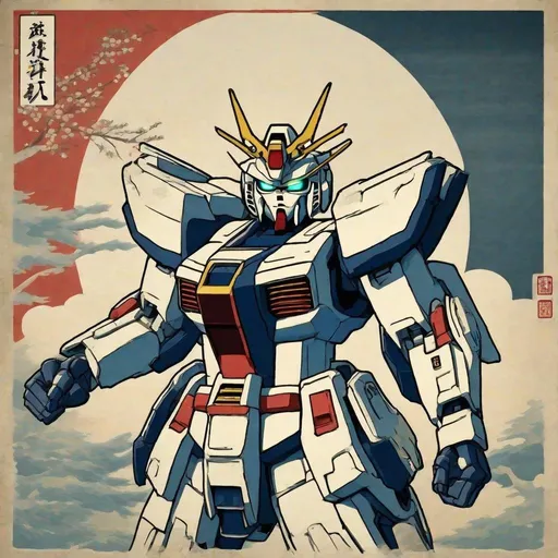 Prompt: gundam in ukiyo-e style