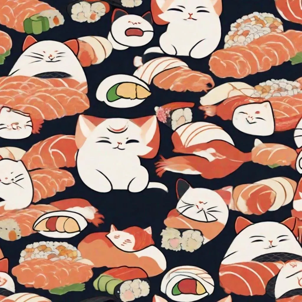 Prompt: sushi shaped like cat, cute, ukiyo-e style