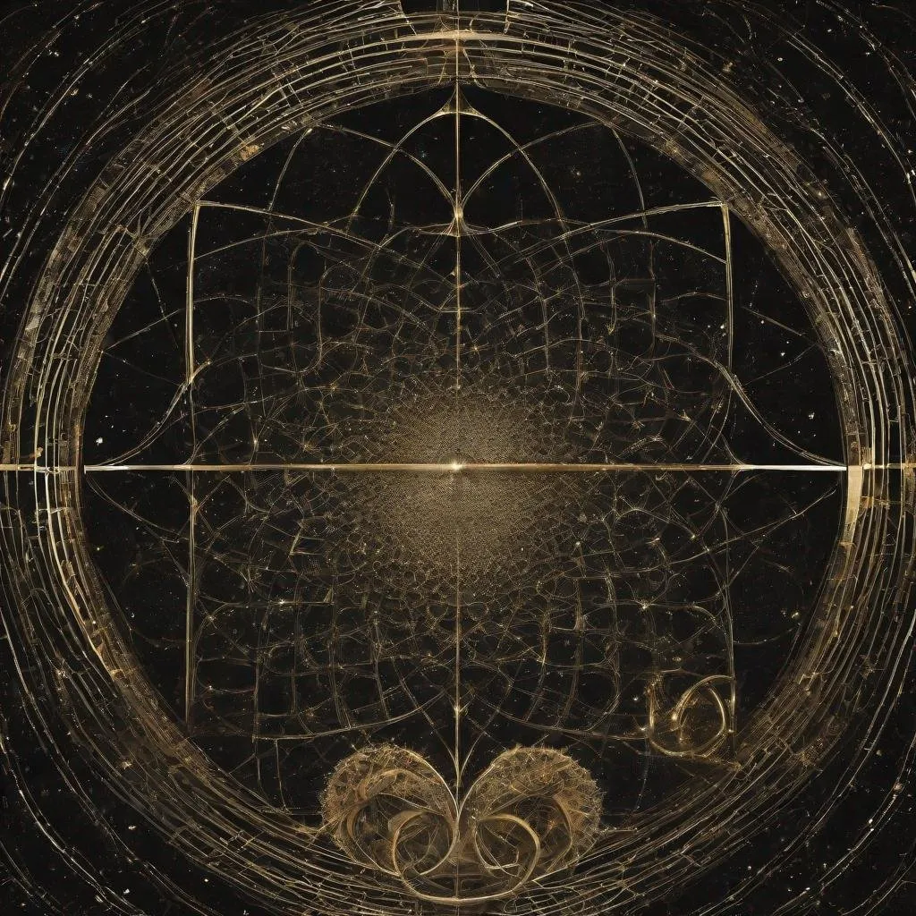 Prompt: a surreal interpretation of golden ratio in a gothic style, dark astronomical space-time.