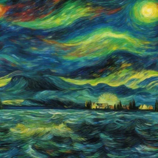 Prompt: aurora borealis in van gogh's painting.