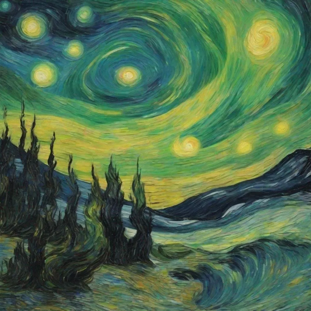 Prompt: aurora borealis in van gogh's painting.