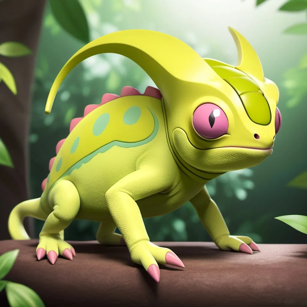 Prompt: Chameleon Chartreuse Pokémon
