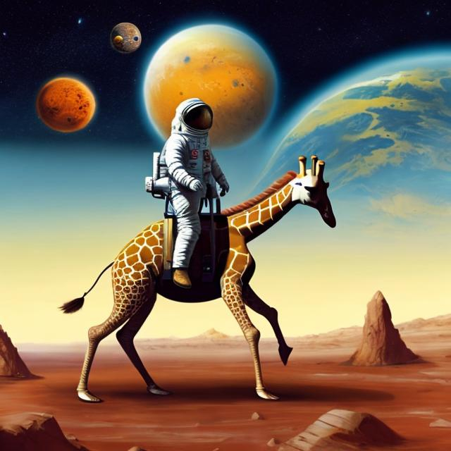 Prompt: An astronaut riding a giraffe in the surface of Planet Mars. 