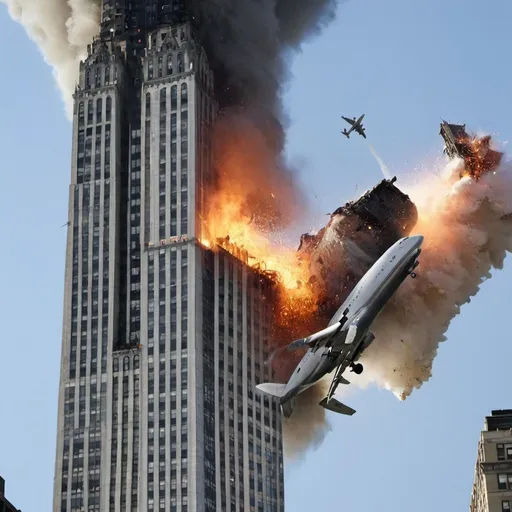 Prompt: A plane in new york crashing into two towers
