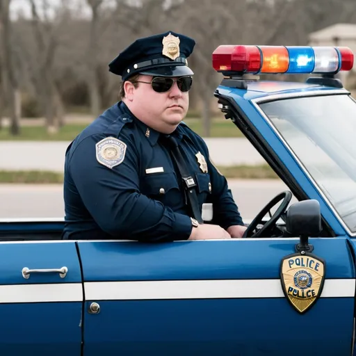 Prompt: Fat police officer in the 80s driving s police car too fast