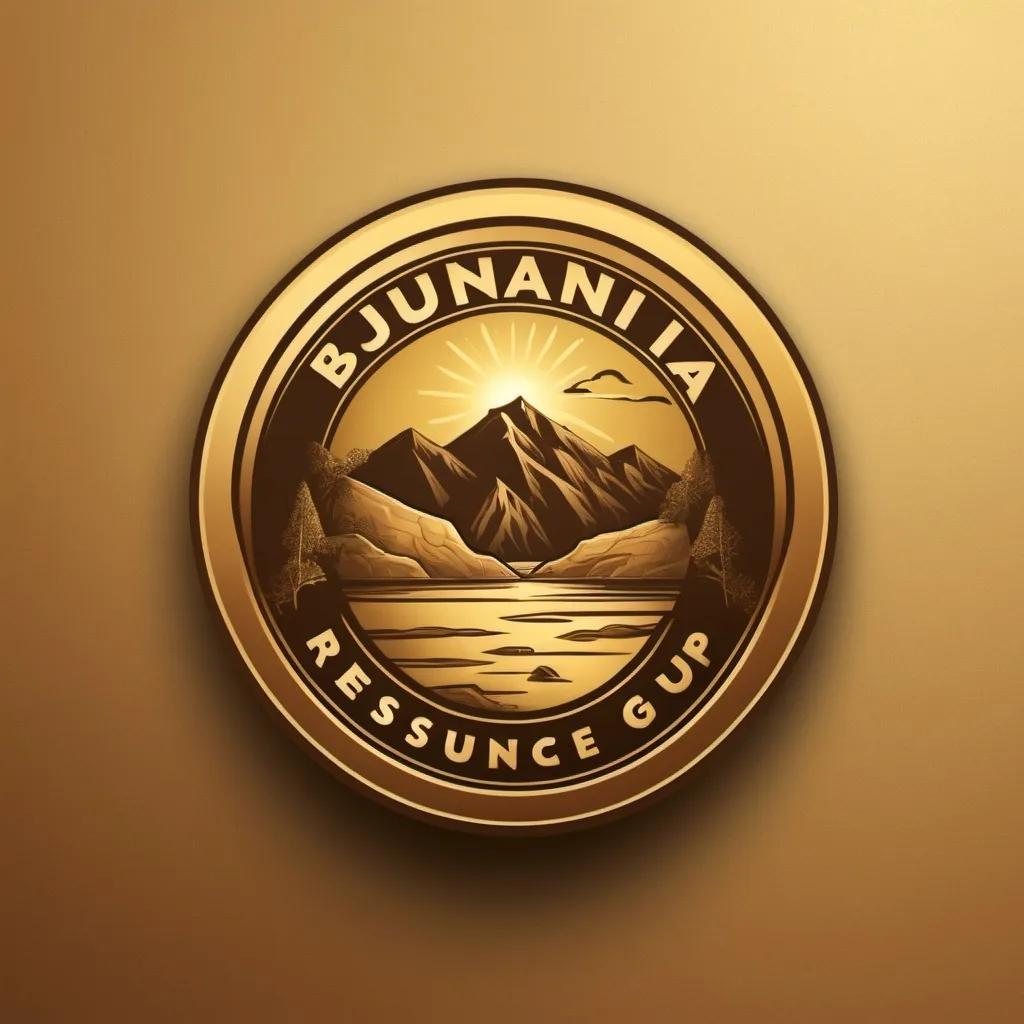 Prompt: A logo for a company named bunia natural resouces group, apply a golden background , apply a gold mine as it's icon