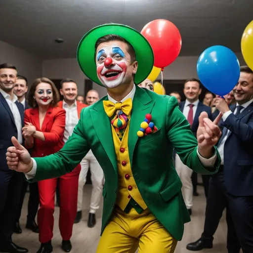 Prompt: zelensky as a clown joker dancing