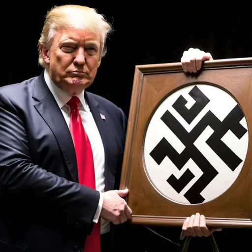 Prompt: donald trump with nazi swastika